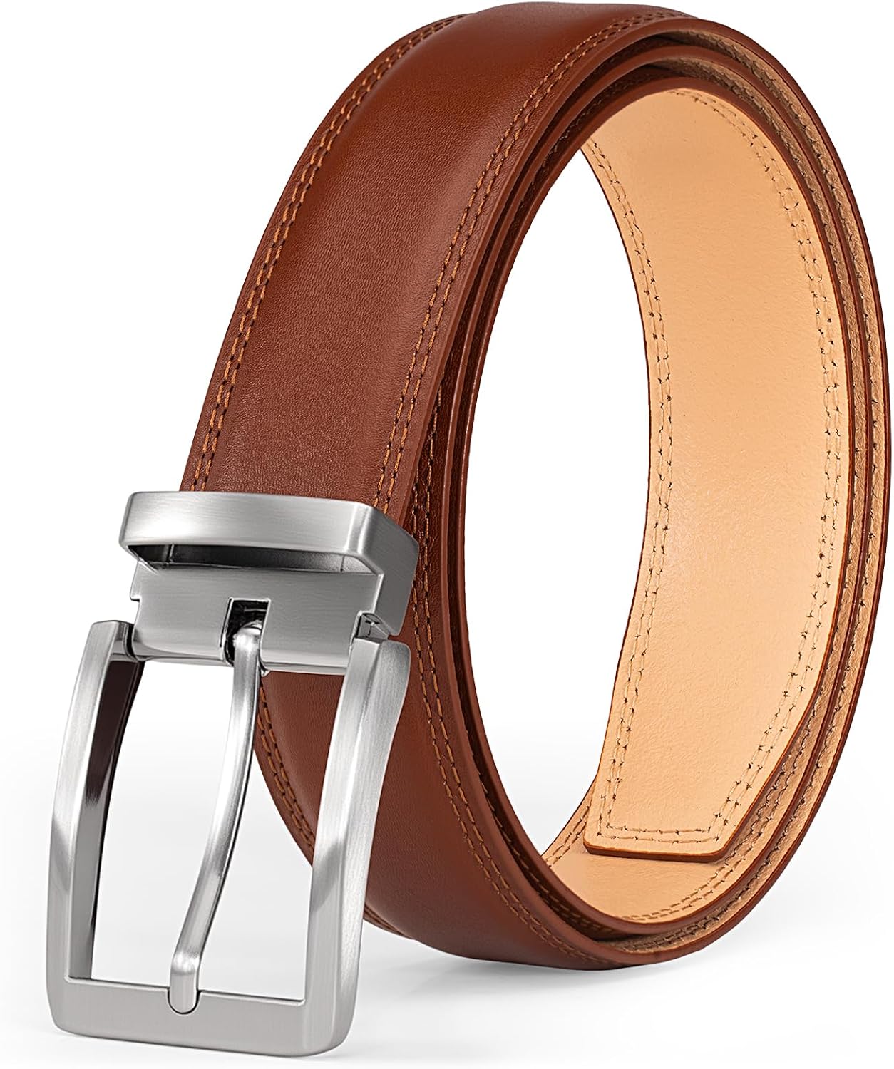 Mens Dress Belt–Full-Grain Leather Single Prong Buckle Classic for Work Business & Casual