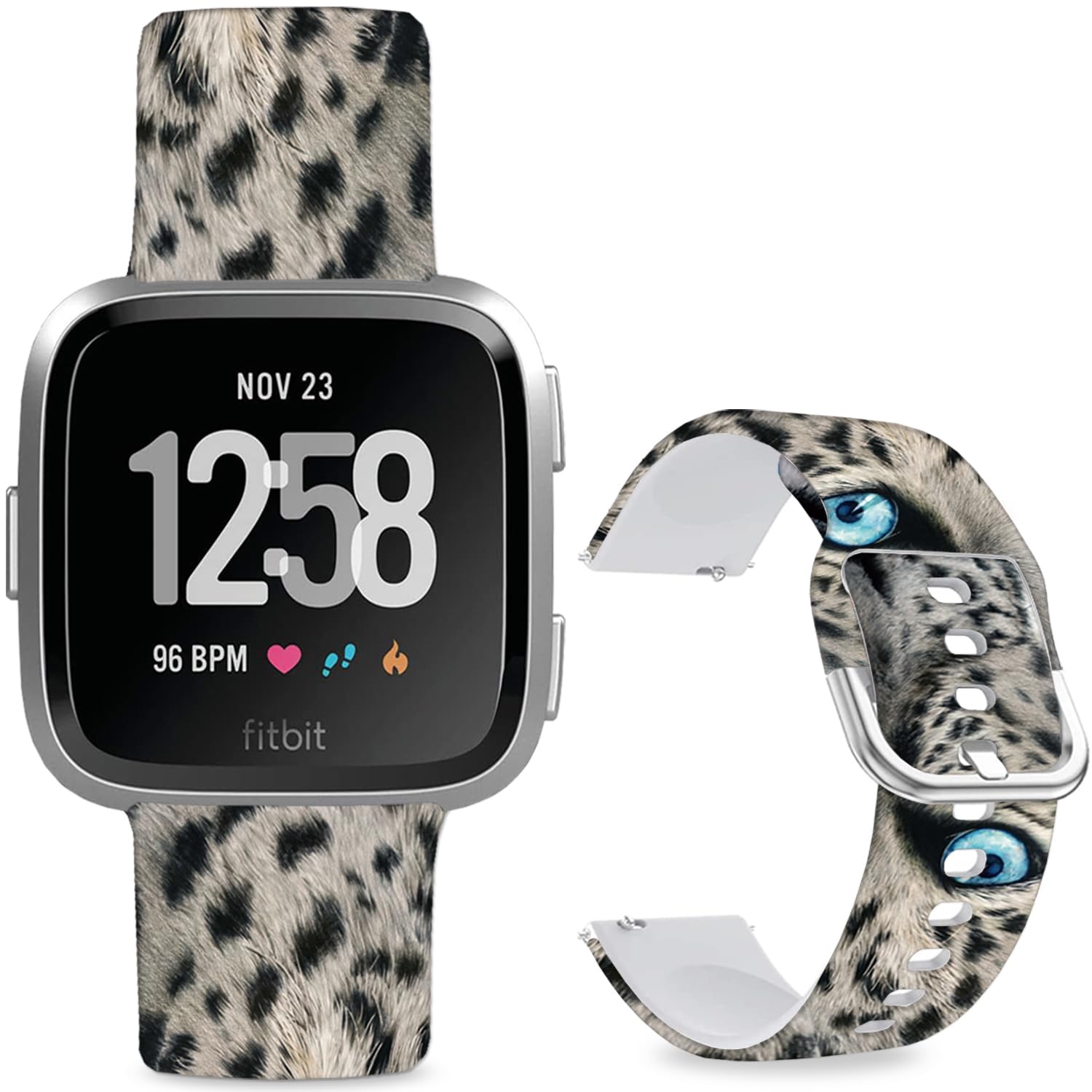Leotop Pattern Printed Soft Silicone Replacement Bands Compatible with Fitbit Versa/Fitbit Versa 2 for Women Men Teens. (Snow Leopard)