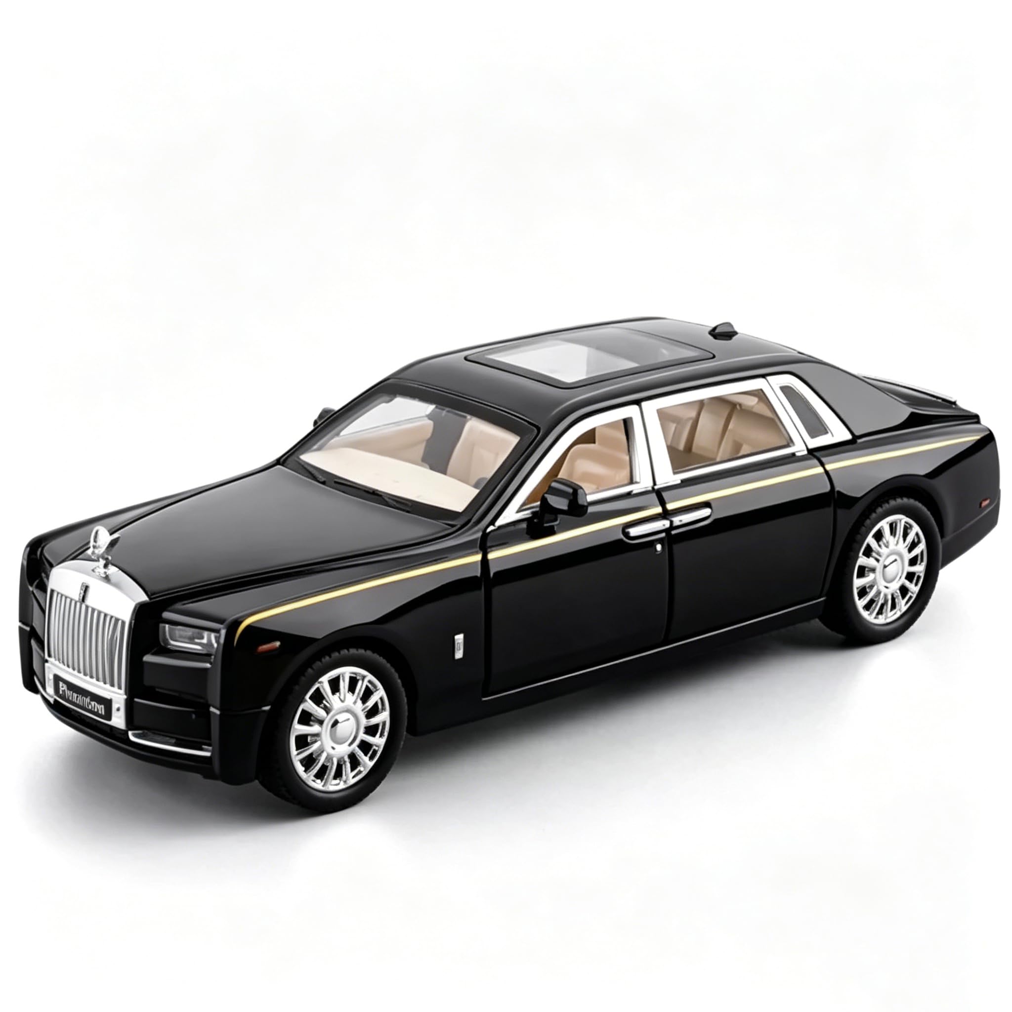 TGRCM-CZ Compatible avec 1/32 Rolls-Royce Phantom modèle voiture jouet avec son et lumière pour enfants garçons et filles, corps en métal porte ouverte noir