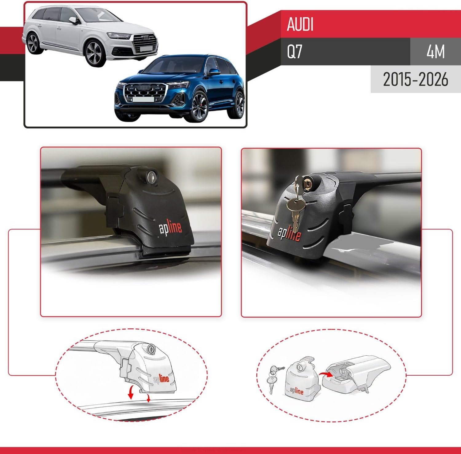 Compatible with Audi Q7 (4M) 2015-2026 ACE-2 Type Car Roof Rack Cross Bar Black Aluminium Bars