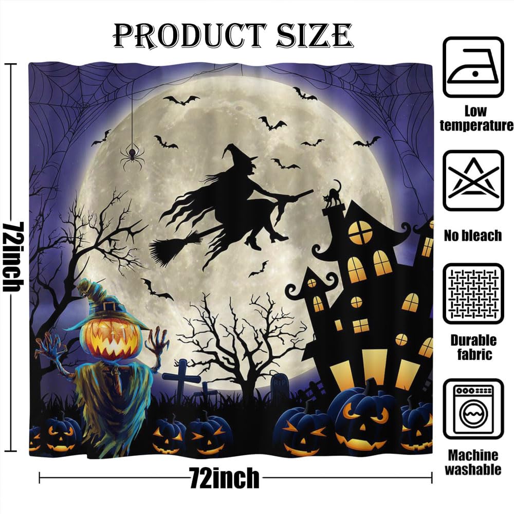 Halloween-Duschvorhang, 183x183 Cm – Mit Horrorschloss-Motiv, Wasserdicht, Inkl. 12 Haken