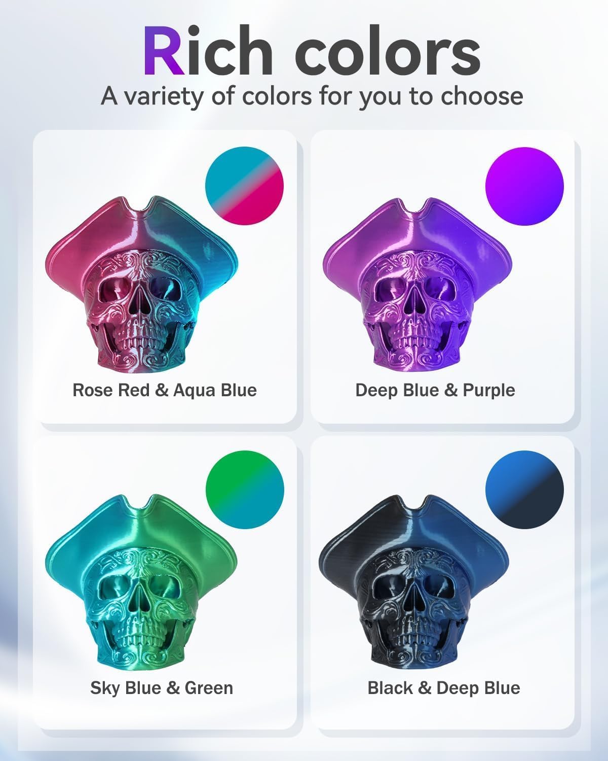 Epelay 3D Printing Filament, Silk 3D PLA Printer Filament 1.75mm, Shiny Dual Color Change & Neatly Wound, Blue Series 4 x 250g Spools for Most FDM Printers