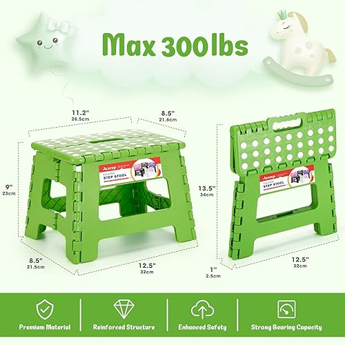 Miniatura 4 de ACSTEP Taburete plegable de 9 pulgadas, capacidad de 300 libras, taburetes plegables de plástico para niños y adultos, taburete plegable adecuado