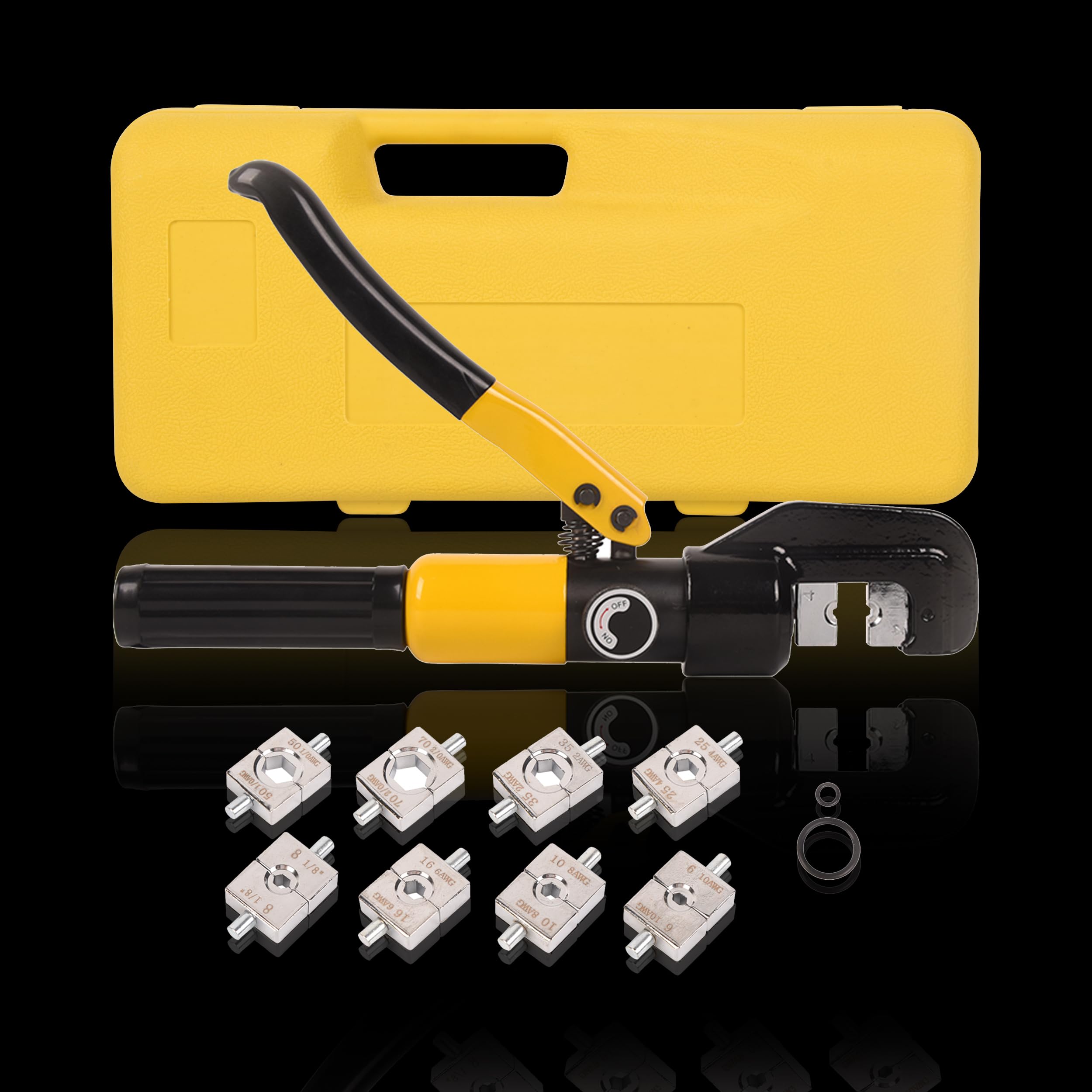 10T Hydraulische Crimpzange 12-2/0AWG Hydraulische Kabel Crimpzange 1,1 cm Hub Hydraulische Lug Crimper Elektrische Terminal Crimper mit 9 Paar Schneideisensets, YQK-70