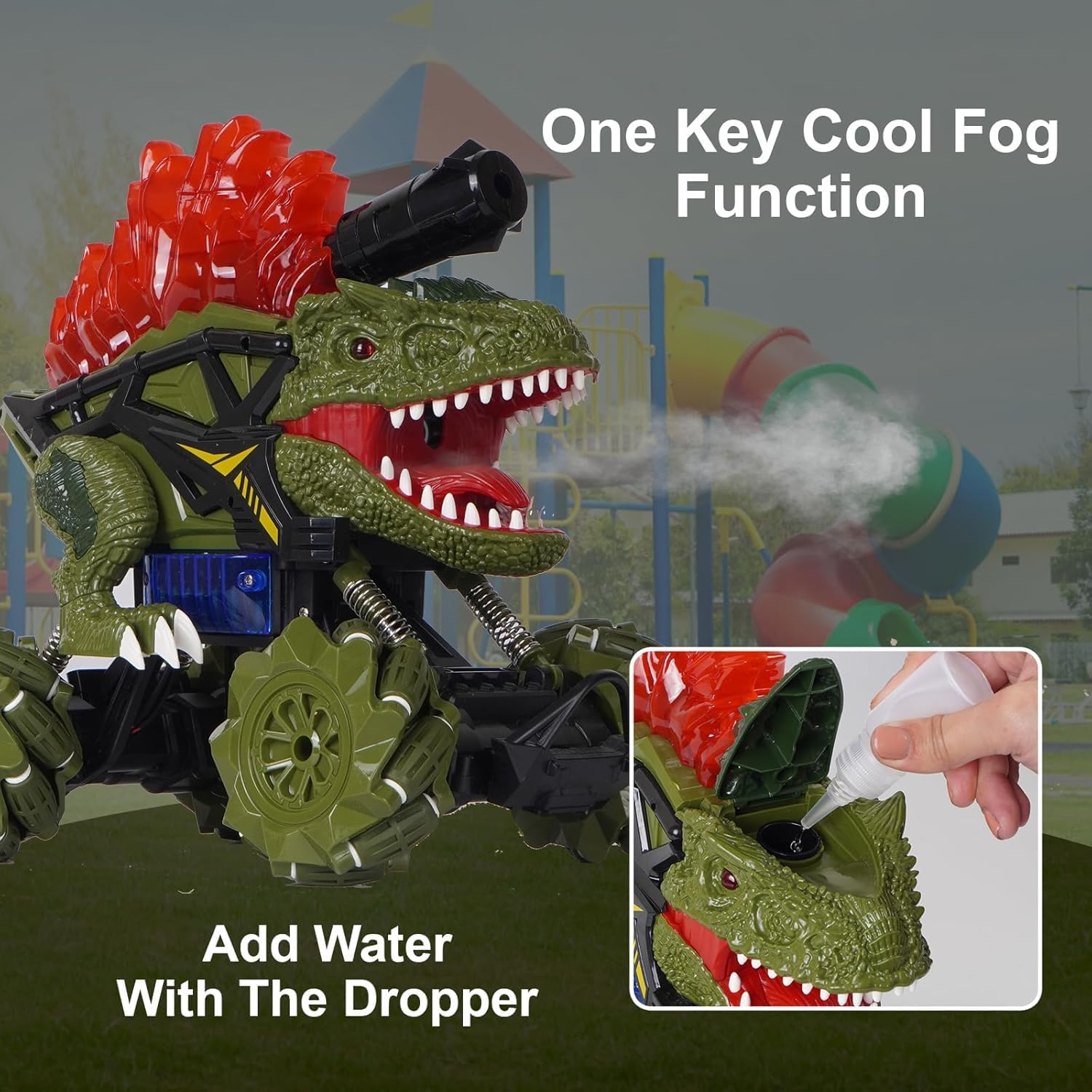 Pihura 2.4GHz Dino Gel Blaster RC Car - All Terrain RC Car That Shoots Water Bombs | Rechargeable Remote Control Car with Smoke Spray | 4x4 Wheel Drive RC Dino Car with Dino Sound, Music & Dance 4