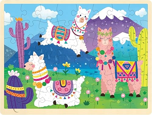 MoinKidz Rompecabezas de 48 piezas para niños de 3 a 5 años, rompecabezas de madera de cactus de llama para niños de 3 años con piezas únicas de