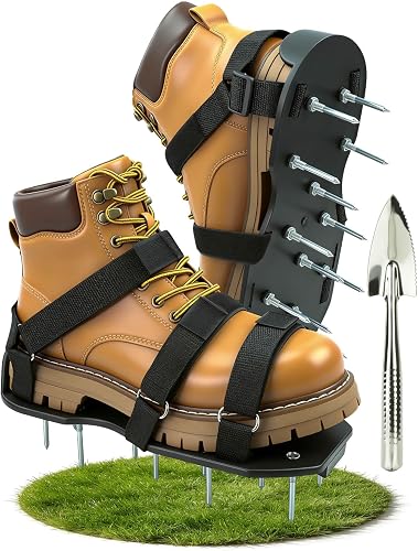 Lawn Aerator Shoes for Grass, Pre-Assembled Heavy Duty Aerator Lawn Tool with Hook and Loop Straps, One Size Fits All Spiked Shoes for Effectively Aerating Yard Garden Lawn Patio Soil, No Installation