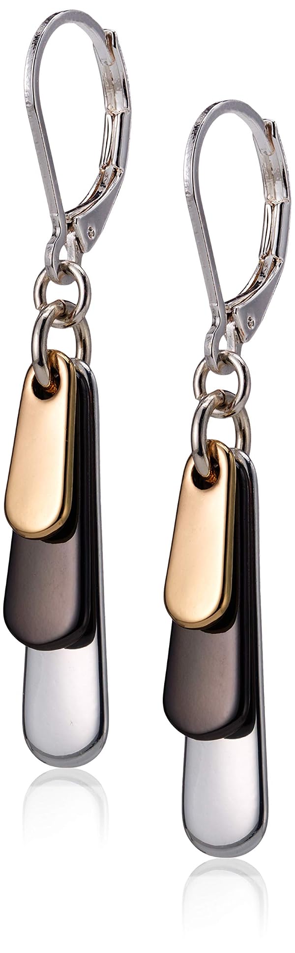 Nine West Shaky Drop Earrings for Women Trendy - Tri-Tone Silver Gold Hematite Leverback Dangle with Linear Design - Boho Earrings for Women - 1.7in Teardrop Style Fashion Jewelry by Nine West - Used condition - US$10.95