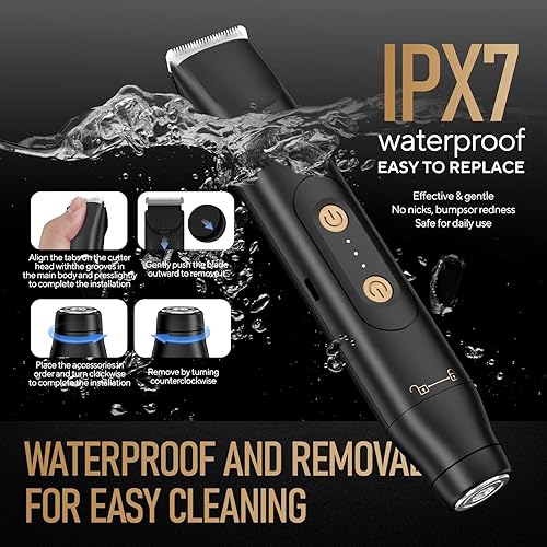 Miniatura 6 de Afeitadora eléctrica de ingle y vello corporal para hombres, recortadora de bikini para mujeres, afeitadora eléctrica de bolas, púbica, IPX7 Negro