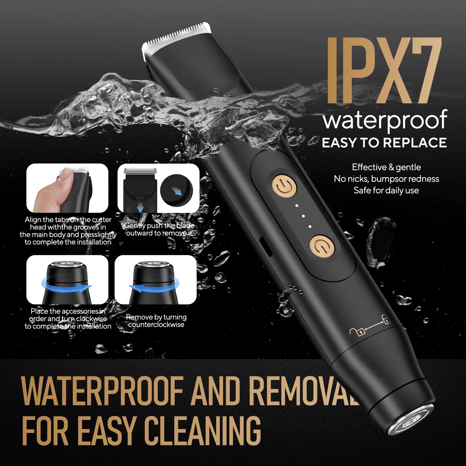 Akunbem All in 1 Trimmer per inguine e corpo per uomo Bikini Trimmer Donne Palla Elettrica Pubico Rasoio IPX7 Impermeabile Uso bagnato e asciutto Rasoio versatile per Tempio Inguine Naso Orecchie