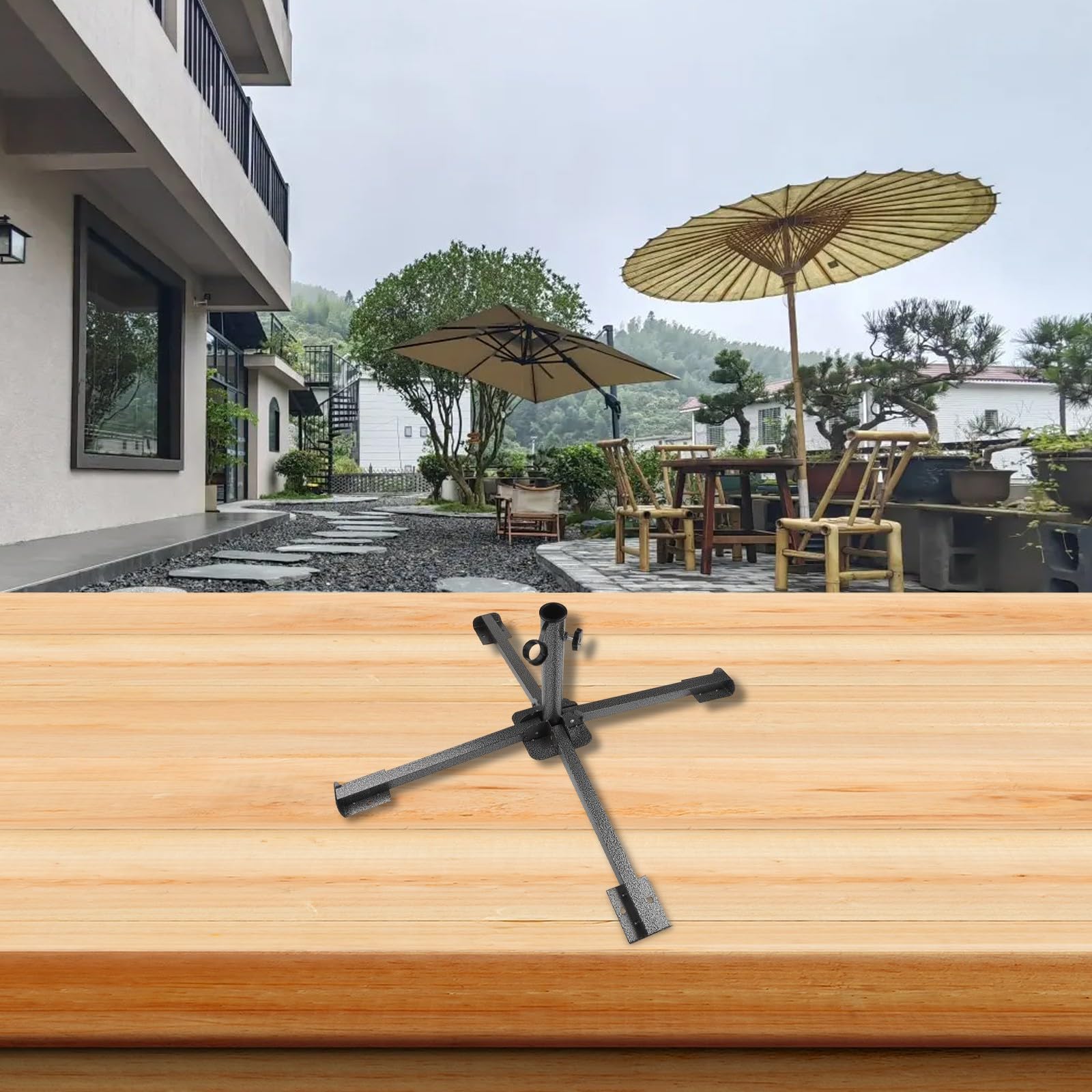 Solidny składany stojak na parasol do użytku na zewnątrz, metalowy wspornik ogrodowy na plażę i kemping, przenośna konstrukcja z drążkiem 3,2 cm, czarny, wytrzymały, łatwy do przenoszenia.