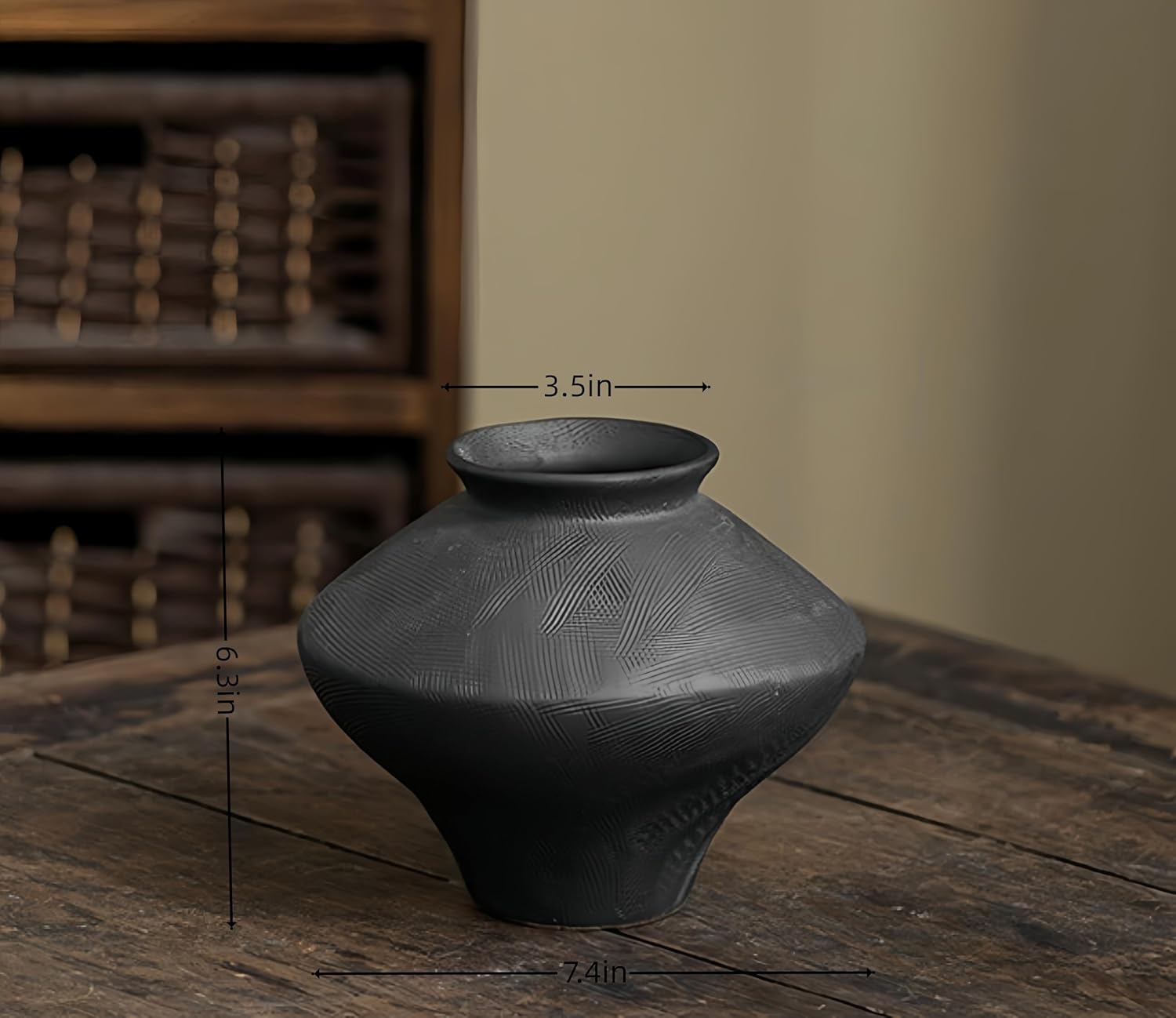 Rustic Ceramic Vase,Vintage Flower Vase,Rustic Vase,Farmhouse Decorative Vases for Home Decor, Table, Living Room, Shelf Decor (Black)