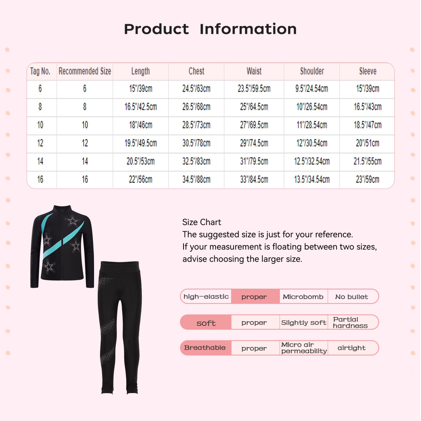 Jydiazi Mädchen Eiskunstlauf Anzug Glitzer Strass Jacke Leggings Colorblock Kinder Eislaufen Tanzanzug Set Hellblau 158-164