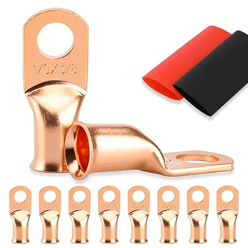 Miniatura 49 de 10 extremos de cable de batería, conectores de alambre de calibre 8, lengüetas de alambre de cobre 3/8, ojales de cobre desnudos con tubo