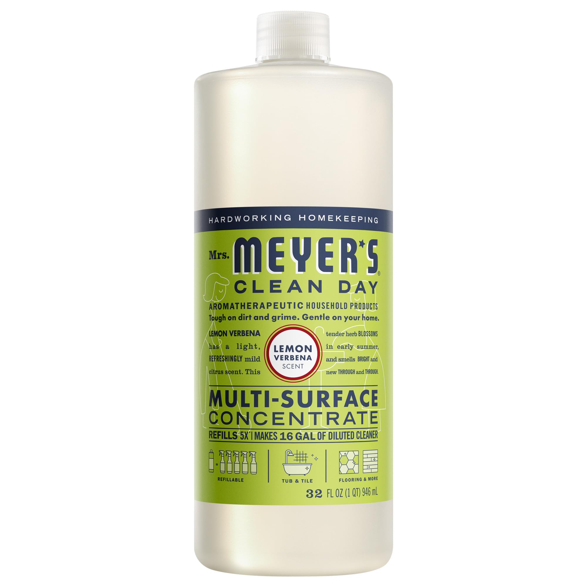 MRS. MEYER'S CLEAN DAY Multi-Surface Cleaner Concentrate, Use to Clean Floors, Tile, Counters, Lemon Verbena, 32 fl. oz