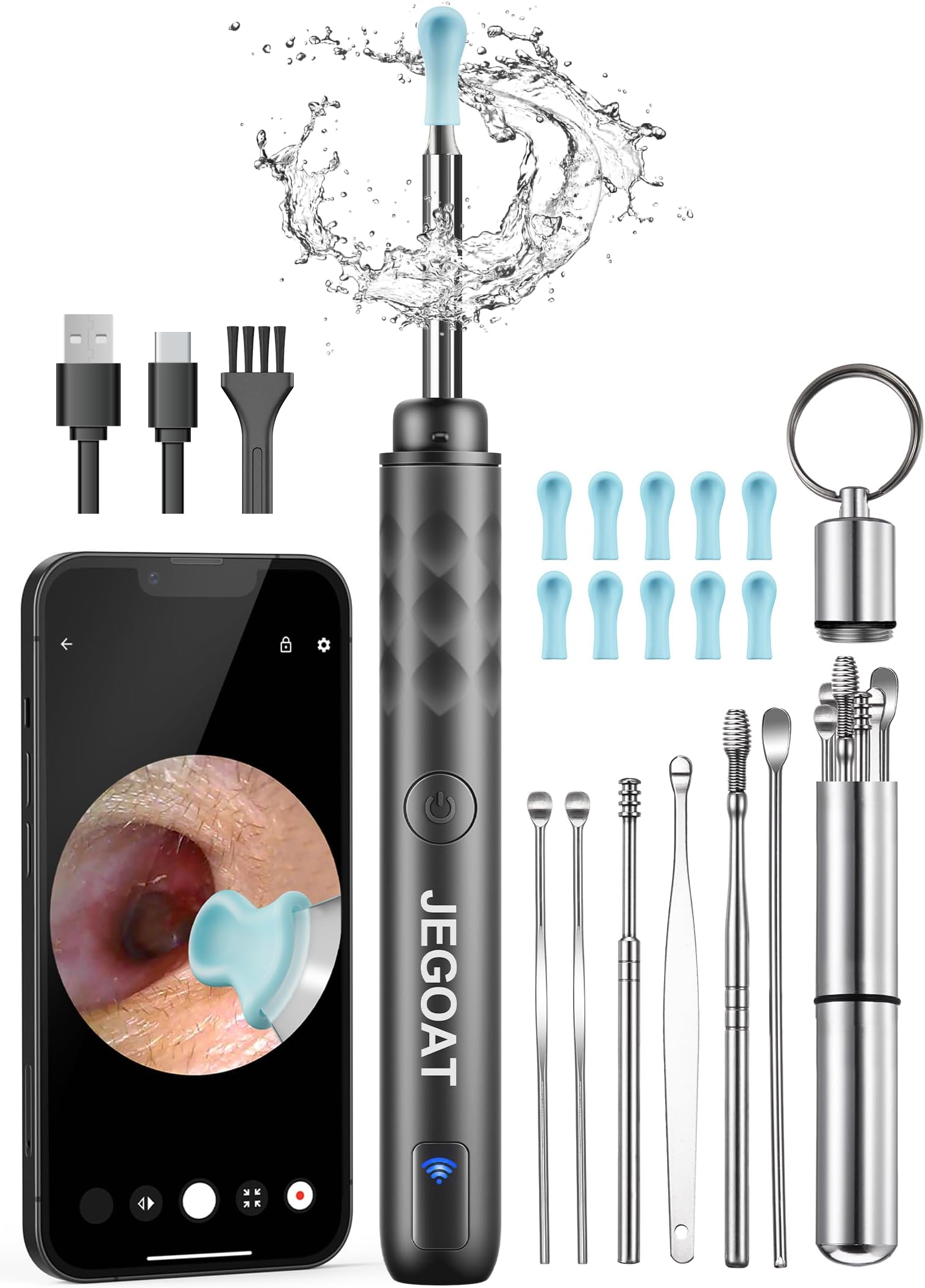 JEGOAT Ear Wax Removal Tool Camera, 1296P HD Otoscope with 6 LED Lights