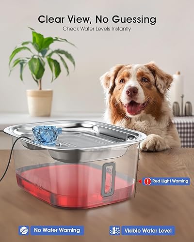 Miniatura 2 de PETNF 3-Gallon Stainless Steel Dog Water Fountain for Large Dogs, Dog Water Bowl Dispenser with 4 Filters, Visible Water Window, Quiet Pump & LED