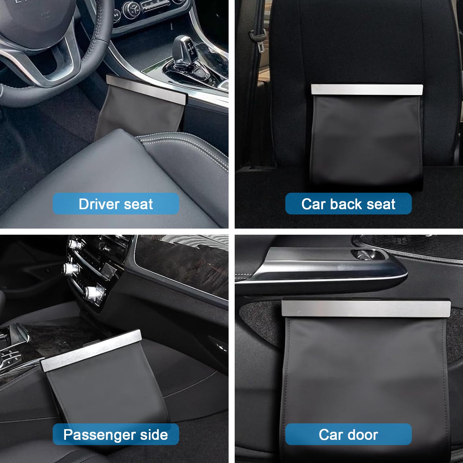 Cestino per Auto in Pelle PU, Pattumiera Auto Piegevole con 12 Sacchetti,Installazione Facile su Sedile e Portiera, Per SUV, Camion, Accessori Auto Interni