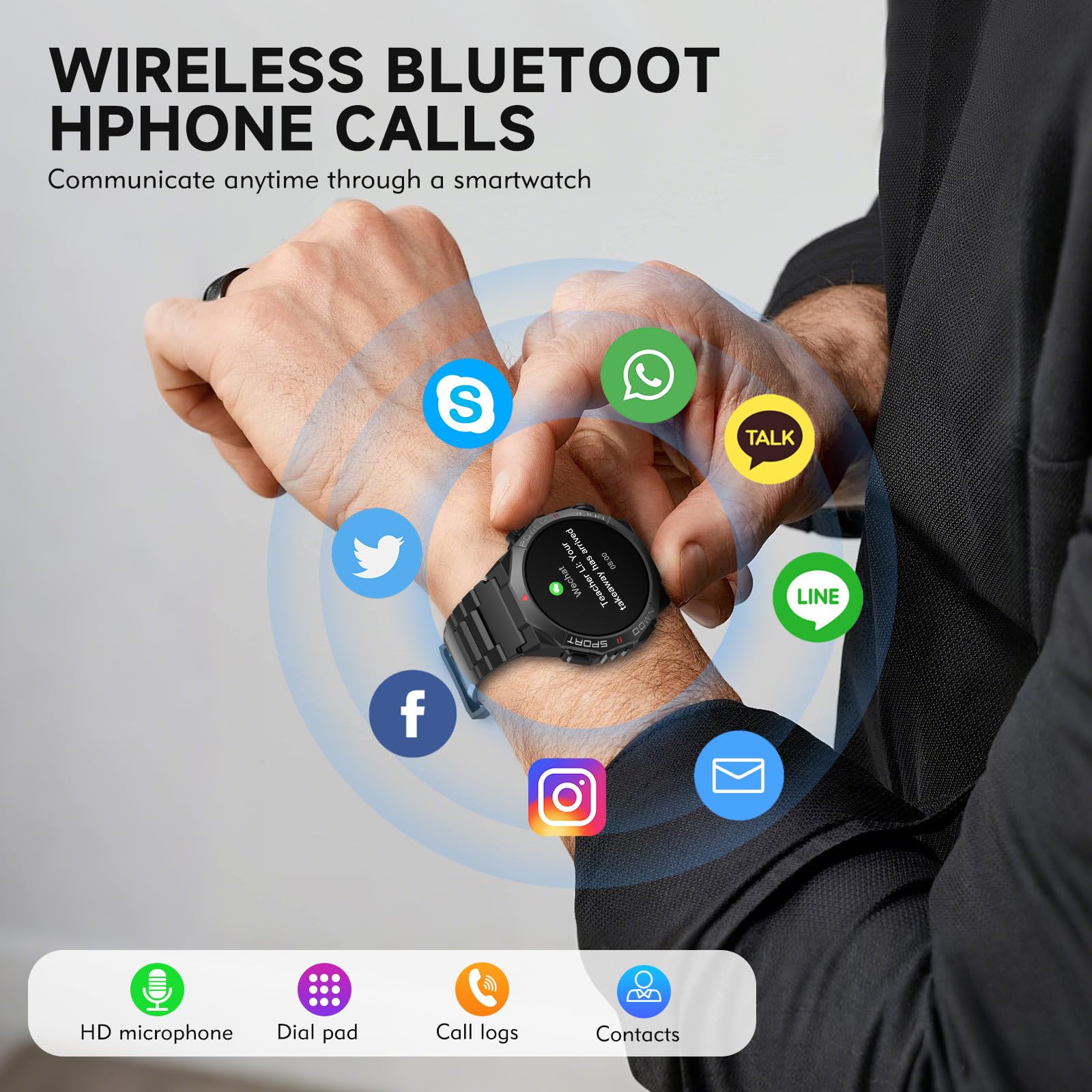 Montre Connectée pour Homme avec Fonction Téléphone Bluetooth | Montre Intelligente Ronde avec Podomètre, Moniteur de Fréquence Cardiaque, Moniteur Sommeil, 112 Modes Sportifs, Étanche IP68