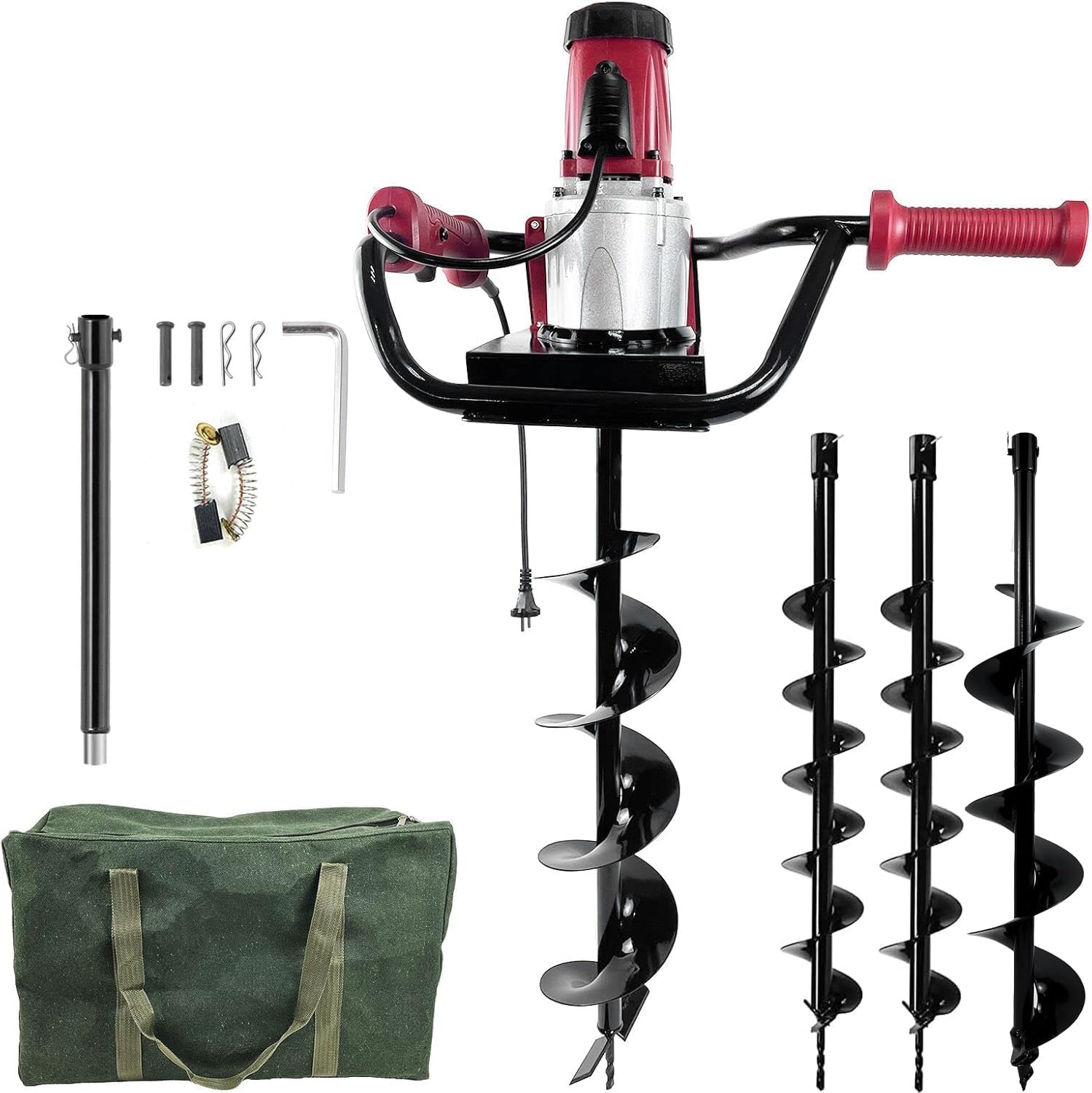 2×6-Inch & 2×4-inch Electric Post-Hole Digger with Storage Bag, Earth Auger Drill, Auger Bit Earth Auger with Carry Bag, Ideal for Post Hole Digging, Drilling, Tree Planting