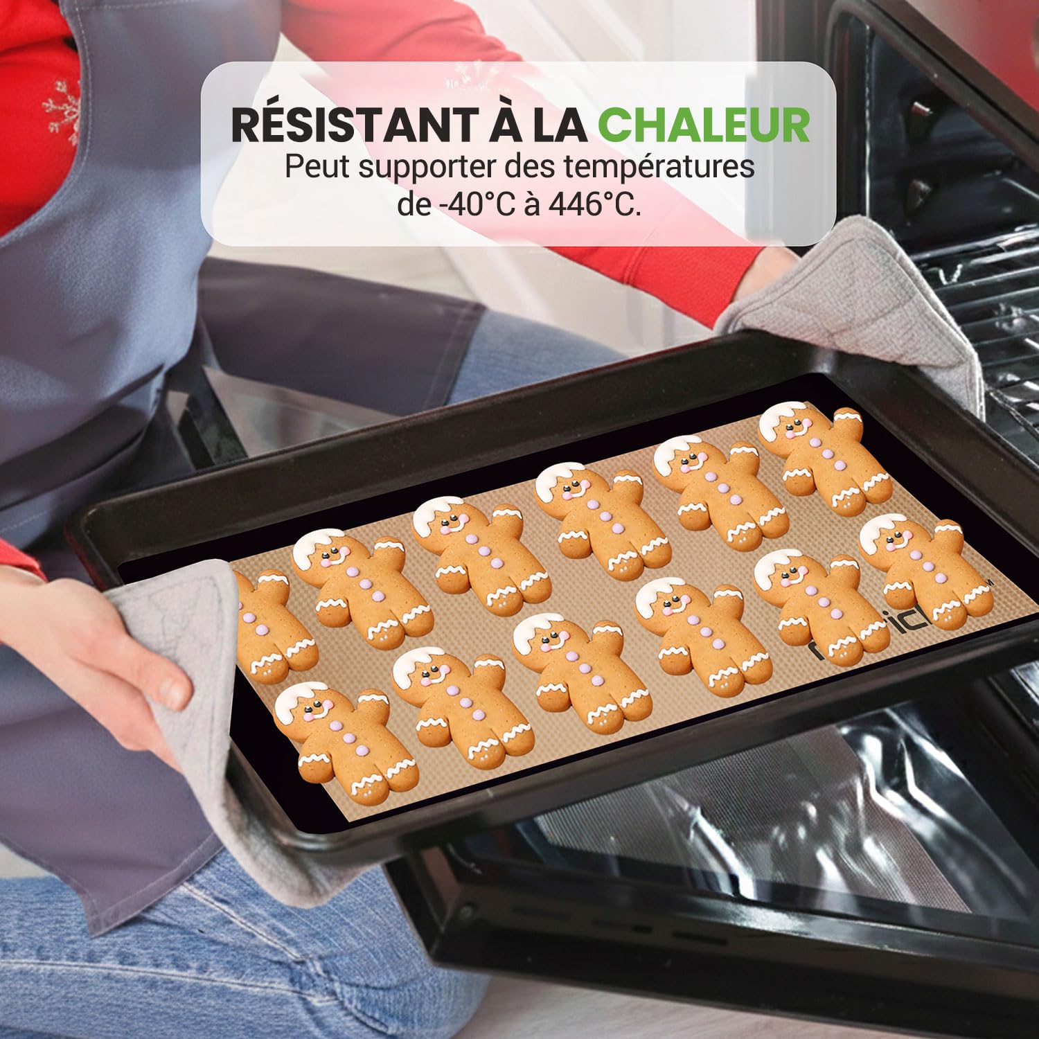 NutriChef Tapis Cuisson Silicone Grand Format 62 x 42 cm Lot de 2 – Tapis Four Antiadhésif Réutilisable, Résistant Jusqu’à 250 °C, Compatible Congélateur et Lave-Vaisselle, Noir