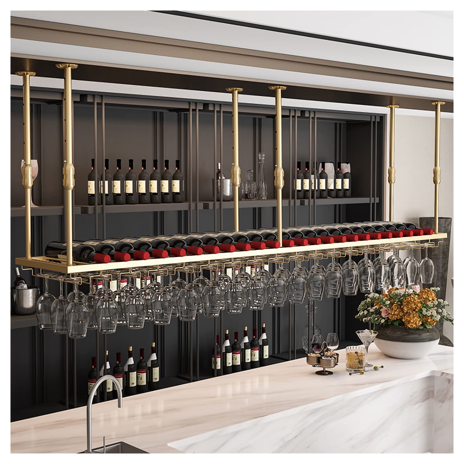 Porte-bouteille de vin doré de plafond haut de gamme avec hauteur réglable 100cm
