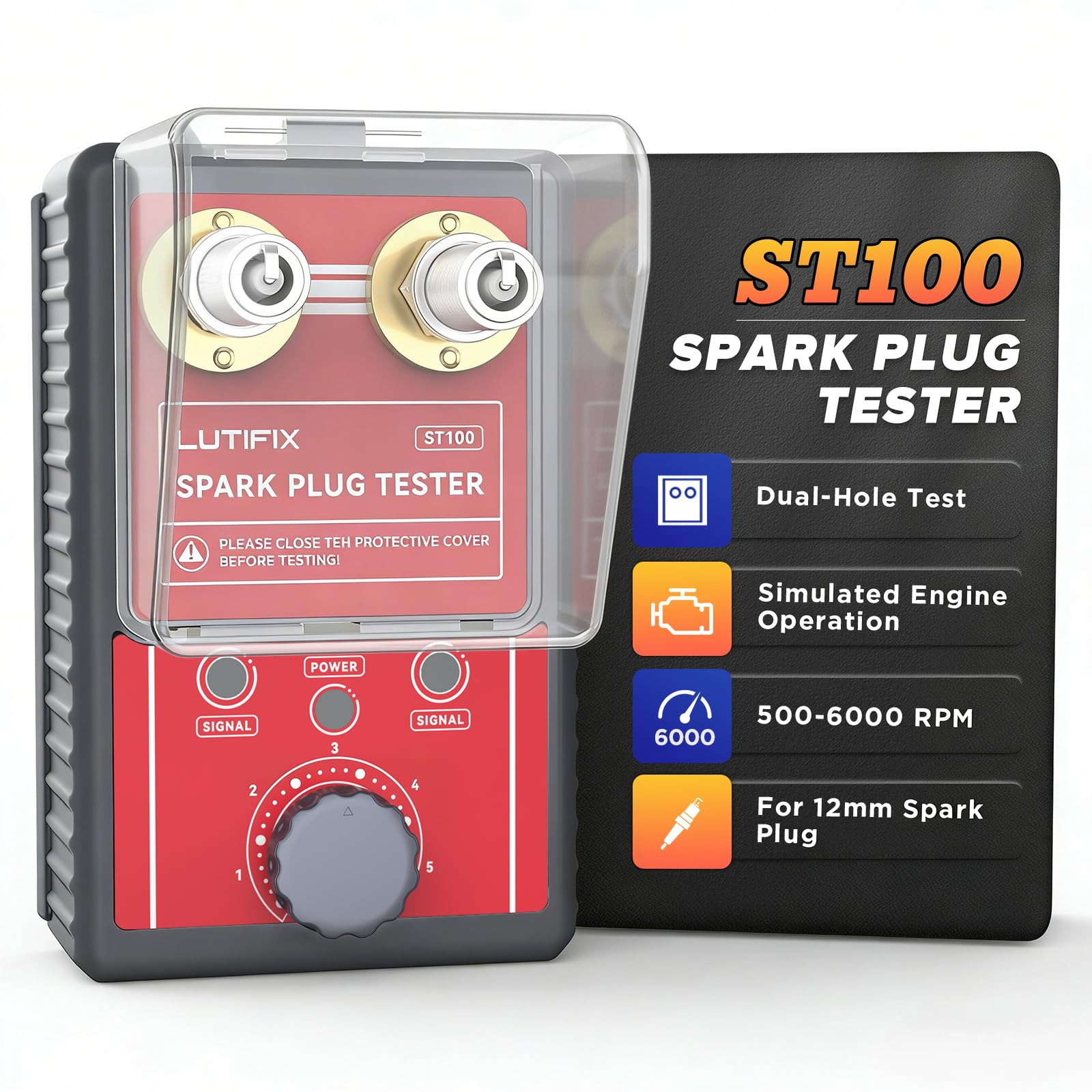 MRCARTOOL Tester candela Auto Analizzatore 12mm 2 Fori Prova Motori Automobilistici Coperchio Protettivo 0-6000 RPM Diagnostici candela 12V