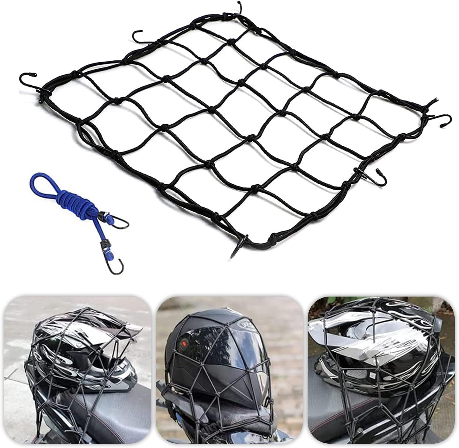 KOFULL 12" x 12" Cargo Net, 6 Hooks Motorcycle Cargo Net Strong Stretch
