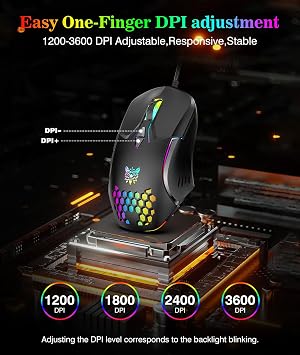 Wired PC Gaming Mouse: High Precision Sensor,RGB Backlit, Adjustable DPI, 7 Buttons Programmable,Ergonomic mice for Office & Gaming on Windows/Mac/Linux/Chrome
