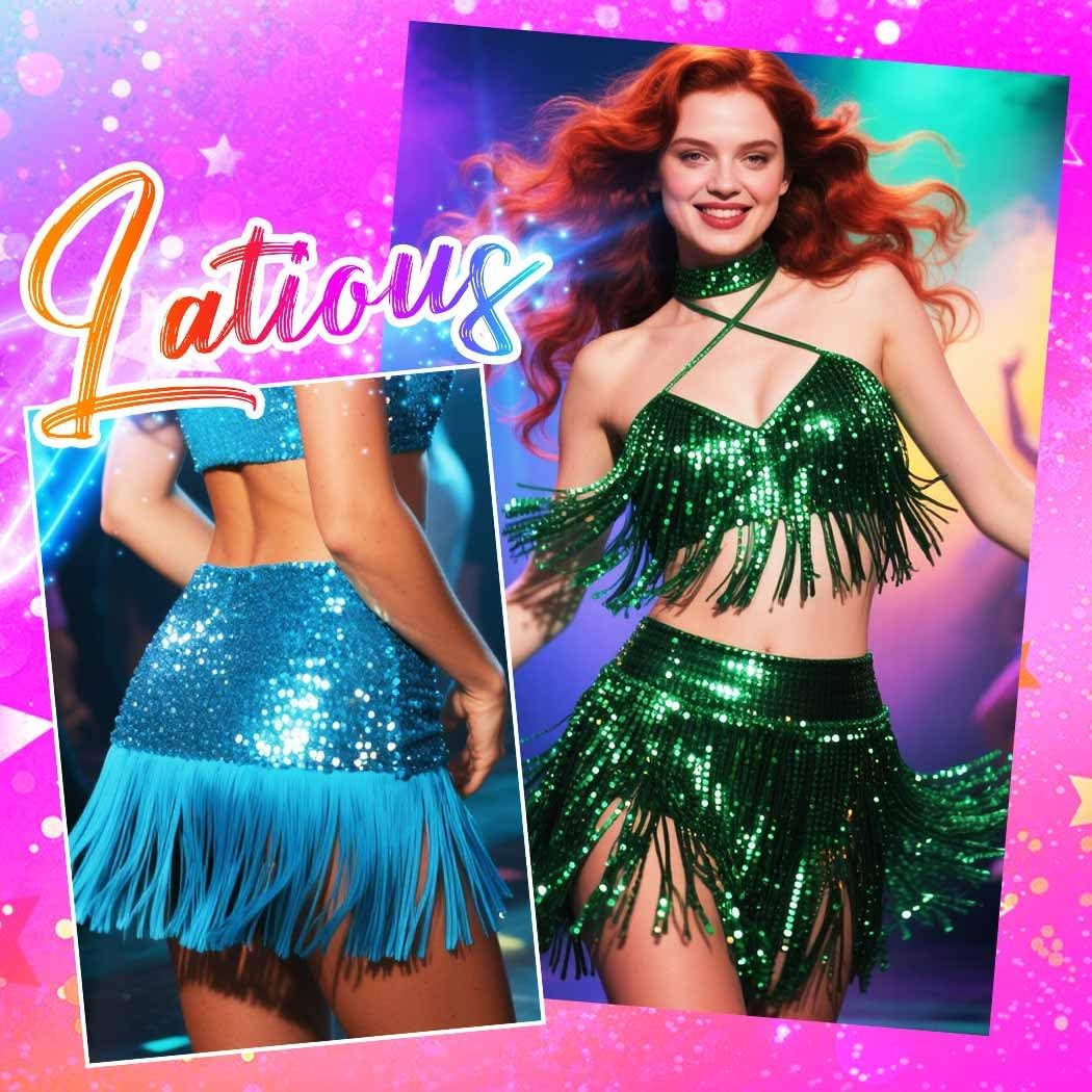 Latious Carnival Black Sequin Skirt Fringe Sparkly Belly Dance Skirt Mermaid Costume Skirts for Women - Image 7