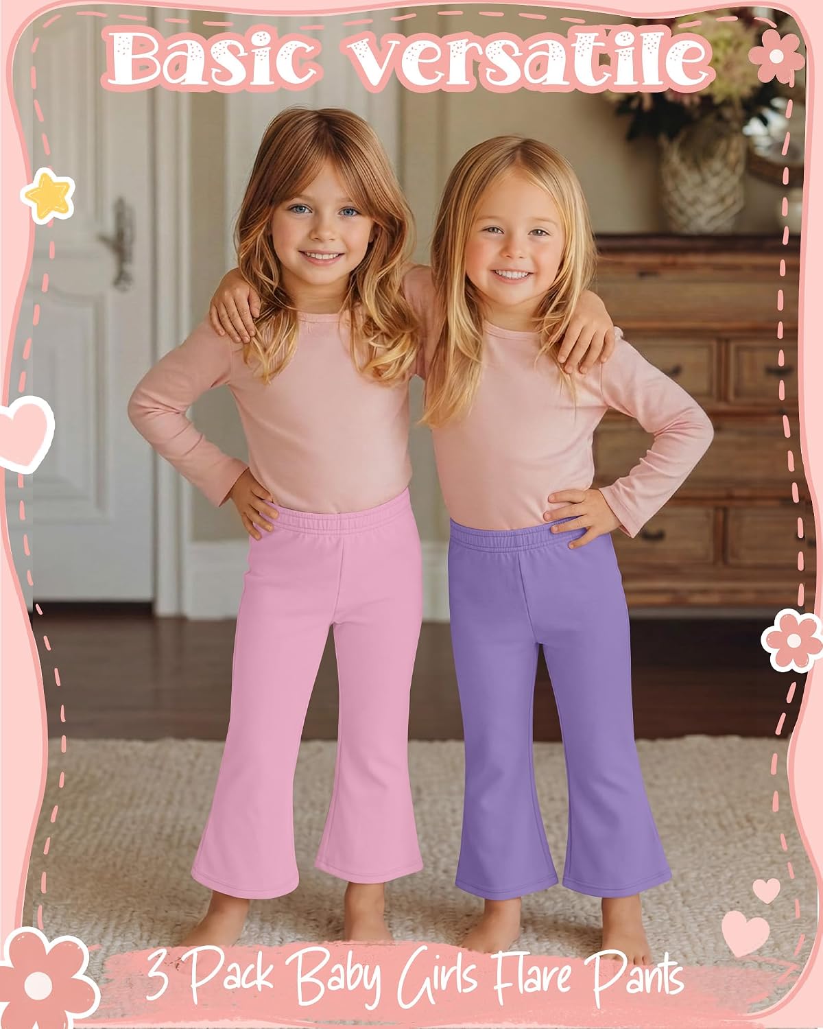 3 Pack Baby Girls' Flare Pants Elastic Waist Bell Bottoms Casual Leggings Toddler Kids 18M-5T