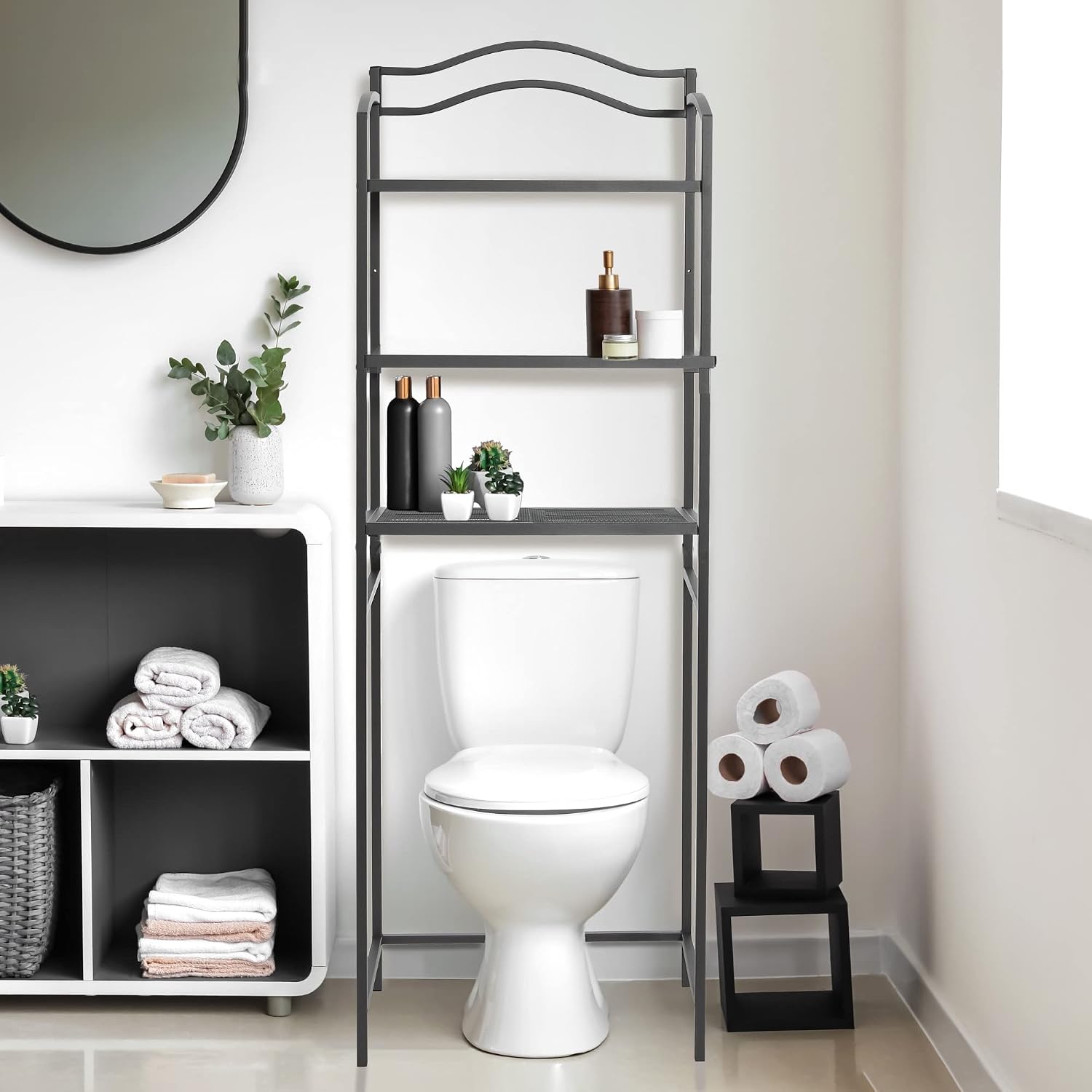 Household Essentials 3-Tier Metal Over the Toilet Bathroom Storage Shelf, Grey