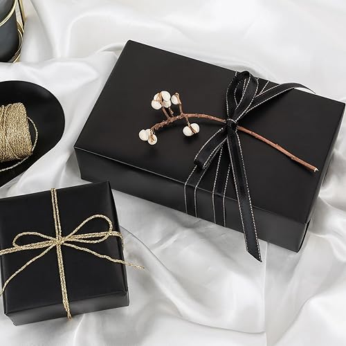 Miniatura 4 de NESCCI Papel de regalo negro de metal mate, papel de color sólido, 2 rollos, 17.5 pulgadas x 32.8 pies por rollo, papel de regalo perfecto para