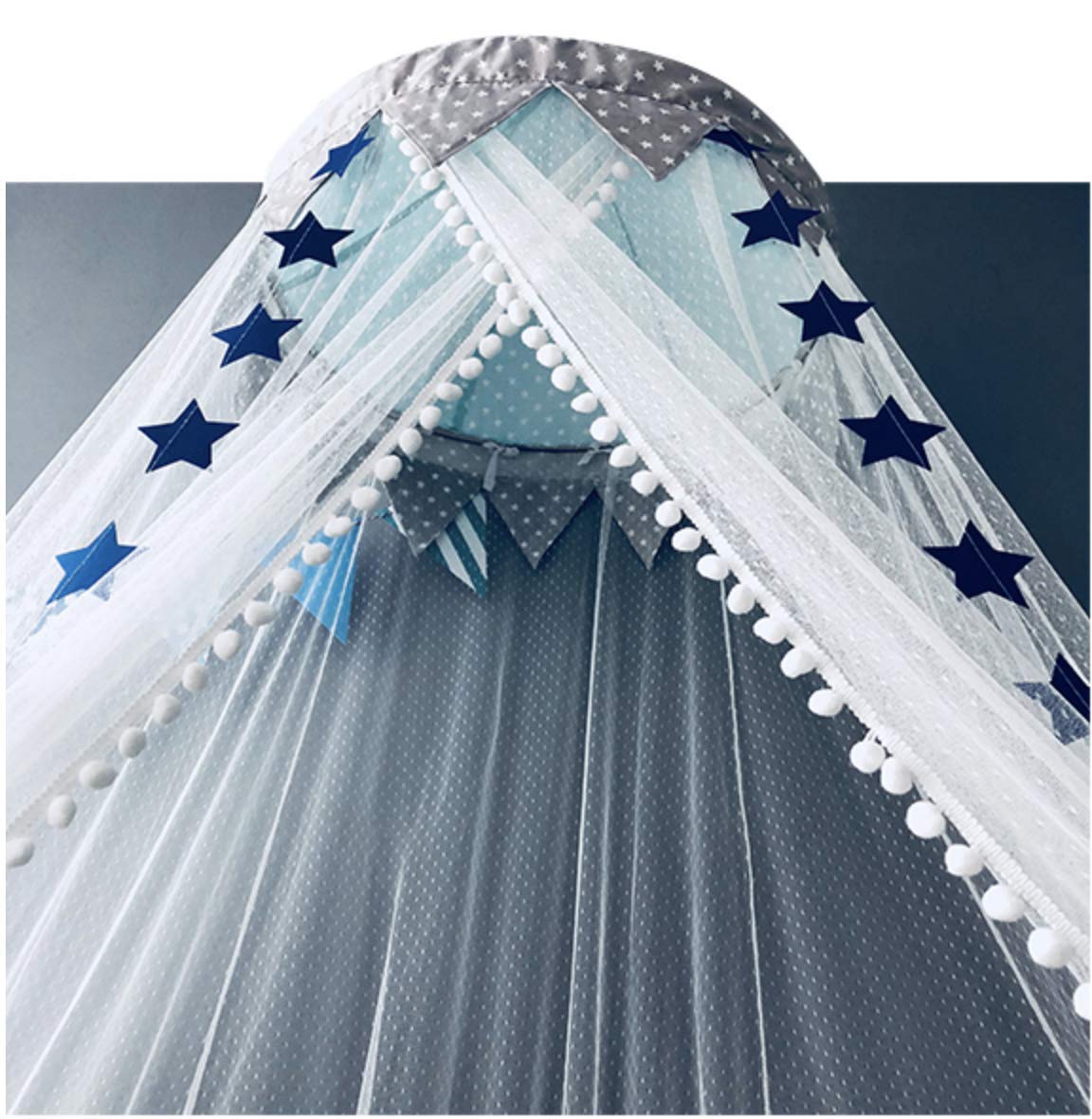 Pabellón de la cama de mosquitero para bebé con estrellas Banderines Carpas colgantes lindas Malla de cortinas Decoración para niños Habitación para niños Princesa Bebé cuna, Azul