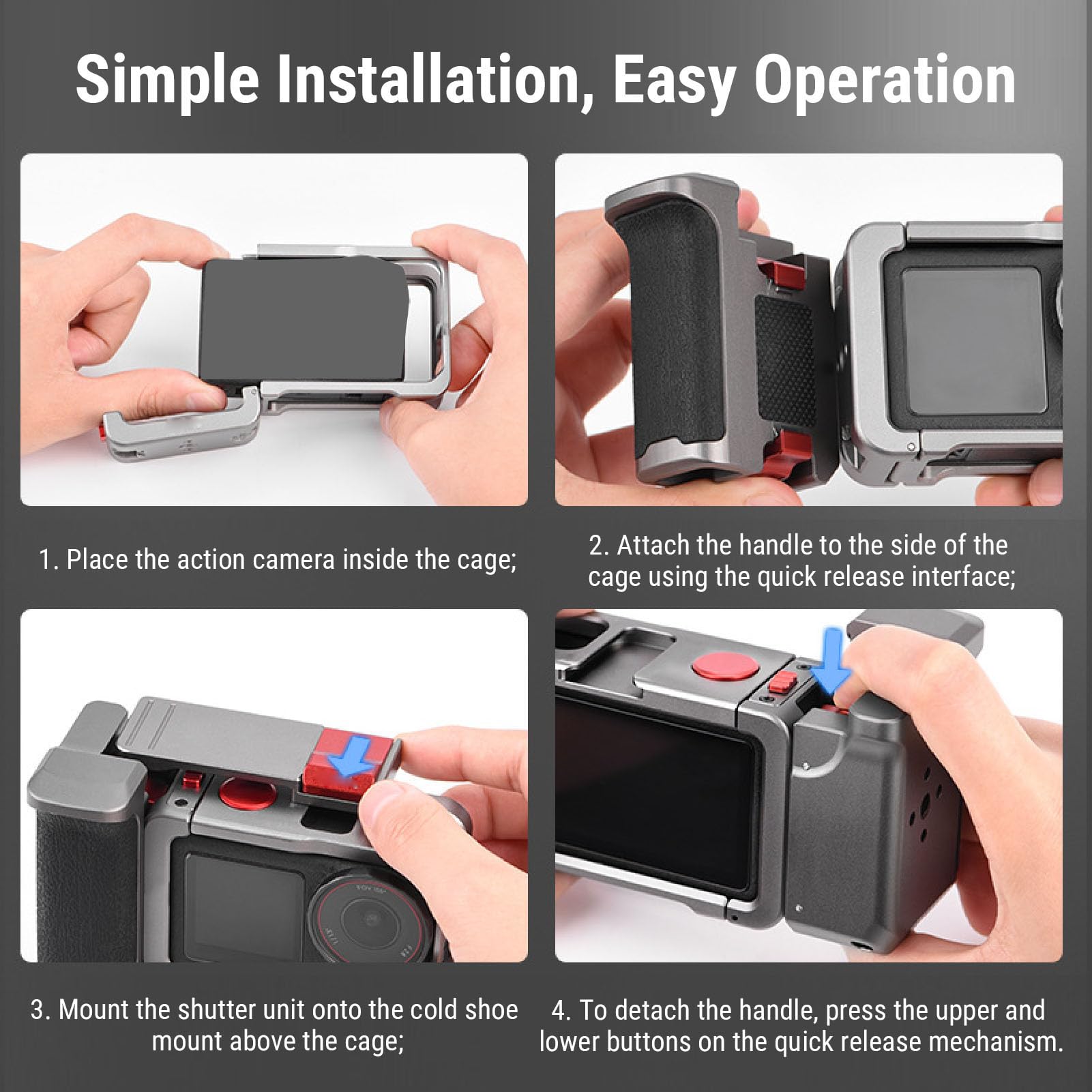 Kit Impugnatura per Action 5 4 3 Pro, Rig Video Protettivo in Metallo, Supporto Adattatore Magnetico con Slitta Fredda e Antiscivolo, Ideale per Accessori Action Cam