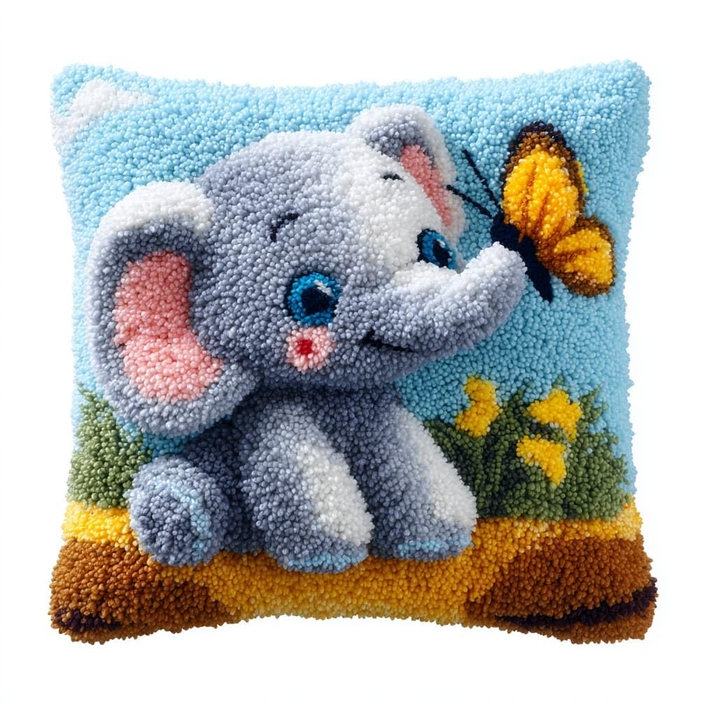 AxiangziK Latch Hook Pillow Kit 17x17in,The Elephant and the Butterfly
