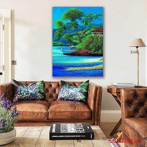 Miniatura 3 de 8X10 Isla de Roatán Honduras Puntillismo Estilo Tropical Destino Sala Dormitorio Oficina Decoración habitación de los niños impreso foto papel cartel