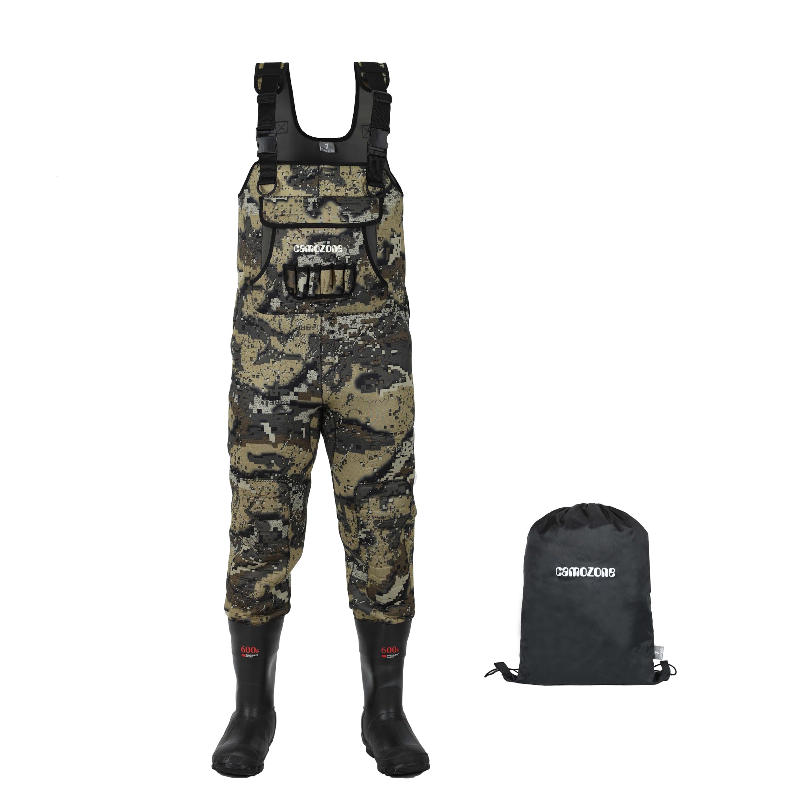 UNISPO Neoprene Bootfoot Chest Waders Durable Rubber Boots with 3M Thinsulation Padded Shoulder Strap Roomy Hand Warmer Pocket Reinforced Knees Pad for Fly Fishing Hunting Wader(Size: UK_9.5)