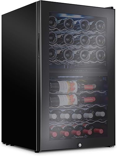 Ivation Refrigerador de vino de doble zona de 43 botellas con cerradura  Bodega grande independiente para vino tinto, blanco, champán y vino