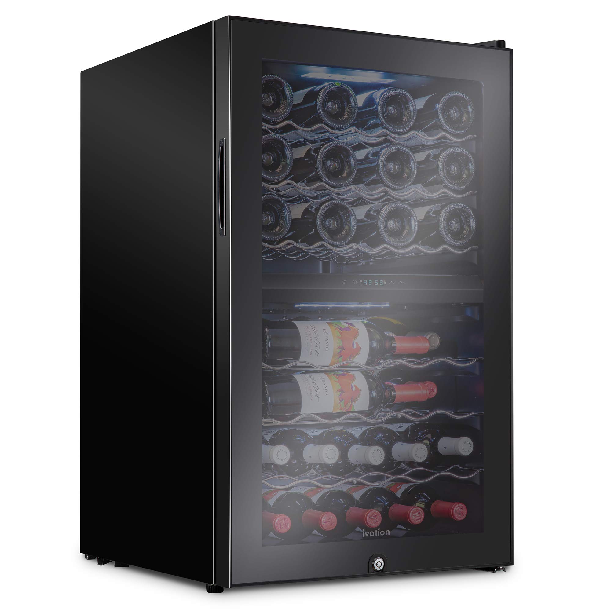 Ivation43 Bottle Dual Zone Wine Cooler Refrigerator w/Lock | Large Freestanding Wine Cellar For Red, White, Champagne & Sparkling Wine | 41f-64f Digital Temperature Control Fridge Glass Door Black