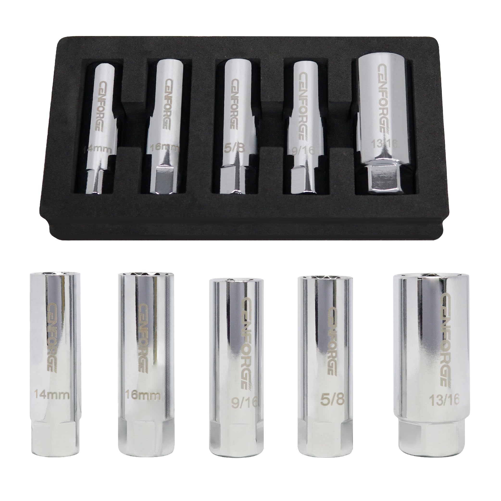 CENFORGE Cenfoge 5-PC Magnetic Spark Plug Socket Set, Includes 14mm, 16mm, 9/16