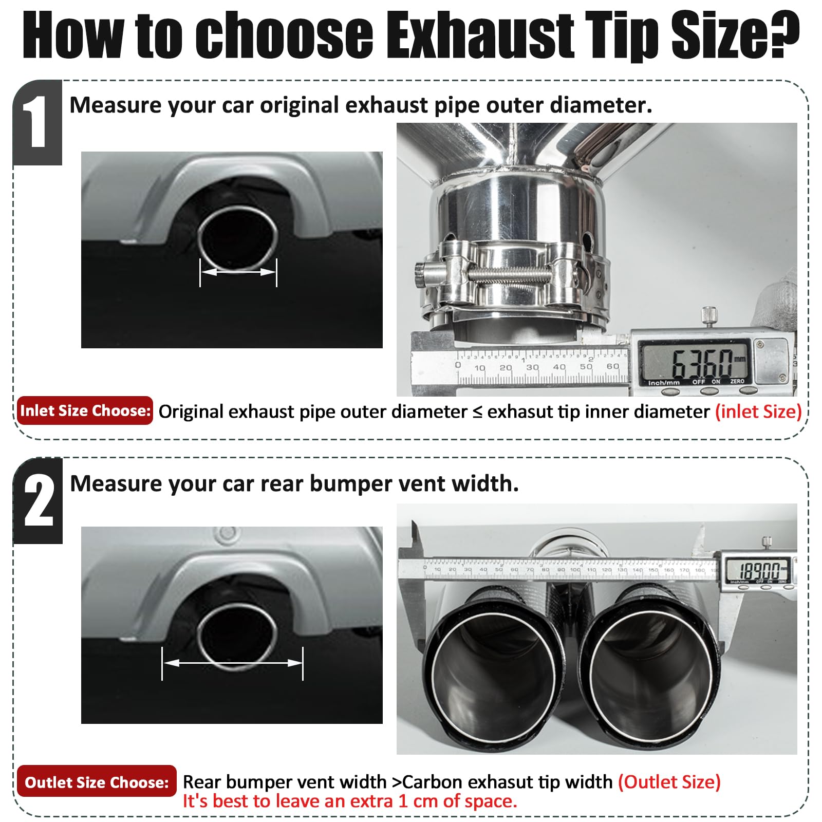 Catekro 63mm Doppeltes Auspuff Endrohr, Auspuffspitzen aus Edelstahl & Kohlefaser Universal für Auto mit 2,5" Einlass Sportliches Auspuffrohr Endrohr Exhaust Tailpipe (Glänzendes Schwarzes Silber)