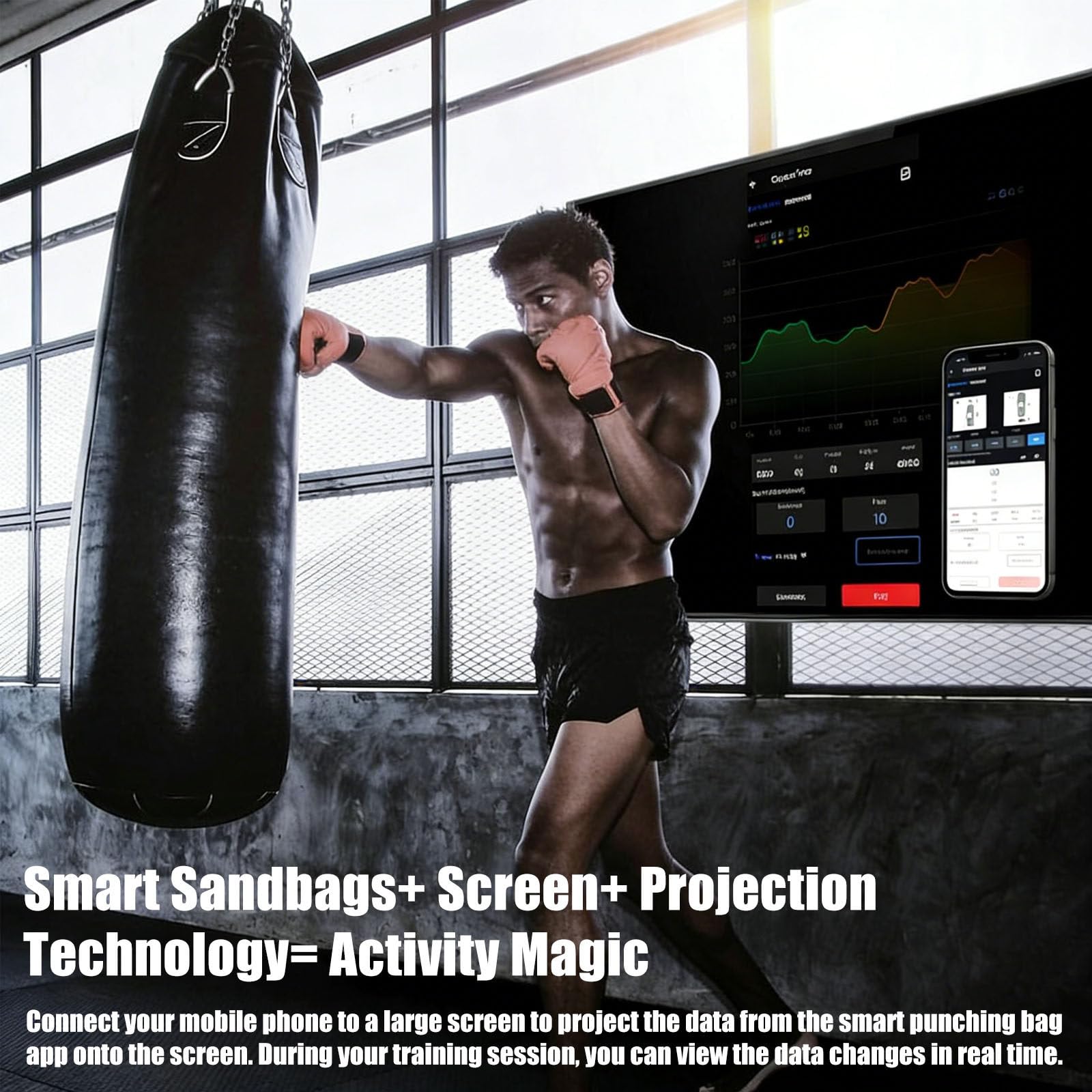 Intelligenter Kraftmesser Für Boxsäcke, Analysegerät Für Schlag- Und Trittkraft, Mit Echtzeitdaten, Sprachansagen Und Kurvendiagramm, Für Boxen Und Kickboxtraining Black
