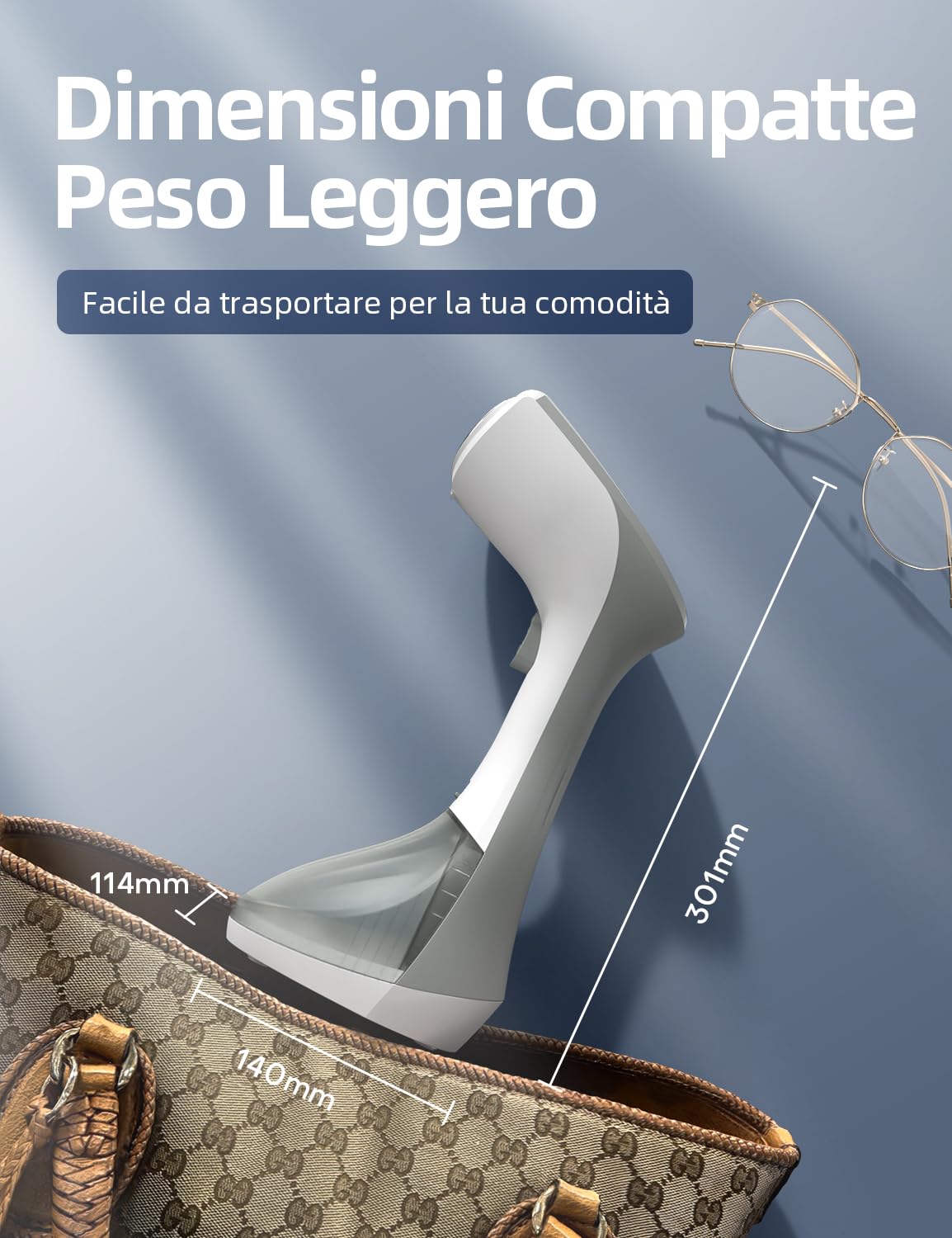 CONOPU Ferro da Stiro Verticale, 1300W Ferro da Stiro da Viaggio, 260 ml Stiratrice Verticale, Ferro da Stiro per Abiti in Posizione Orizzontale e Verticale, 2 Modalità di Vapore, Grigio