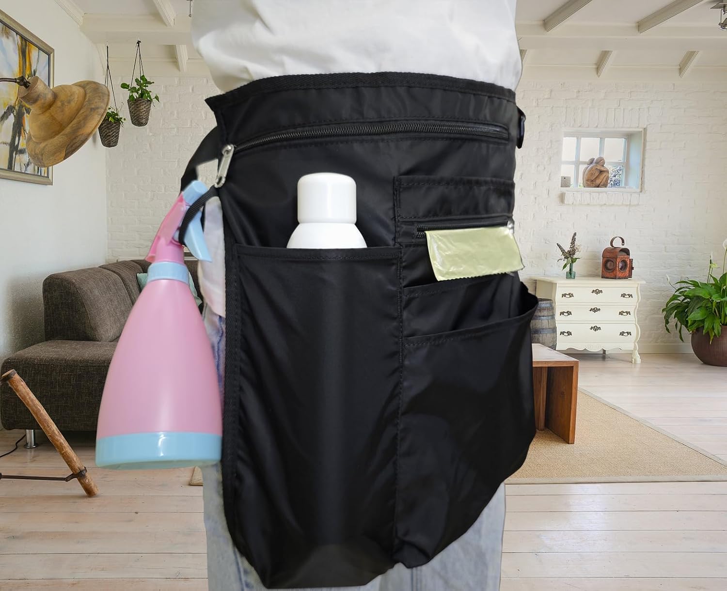 Waterproof Cleaning Apron with 8 Pockets,Housekeeping Uniform Supplies,Durable Caddy Costume Work Apron