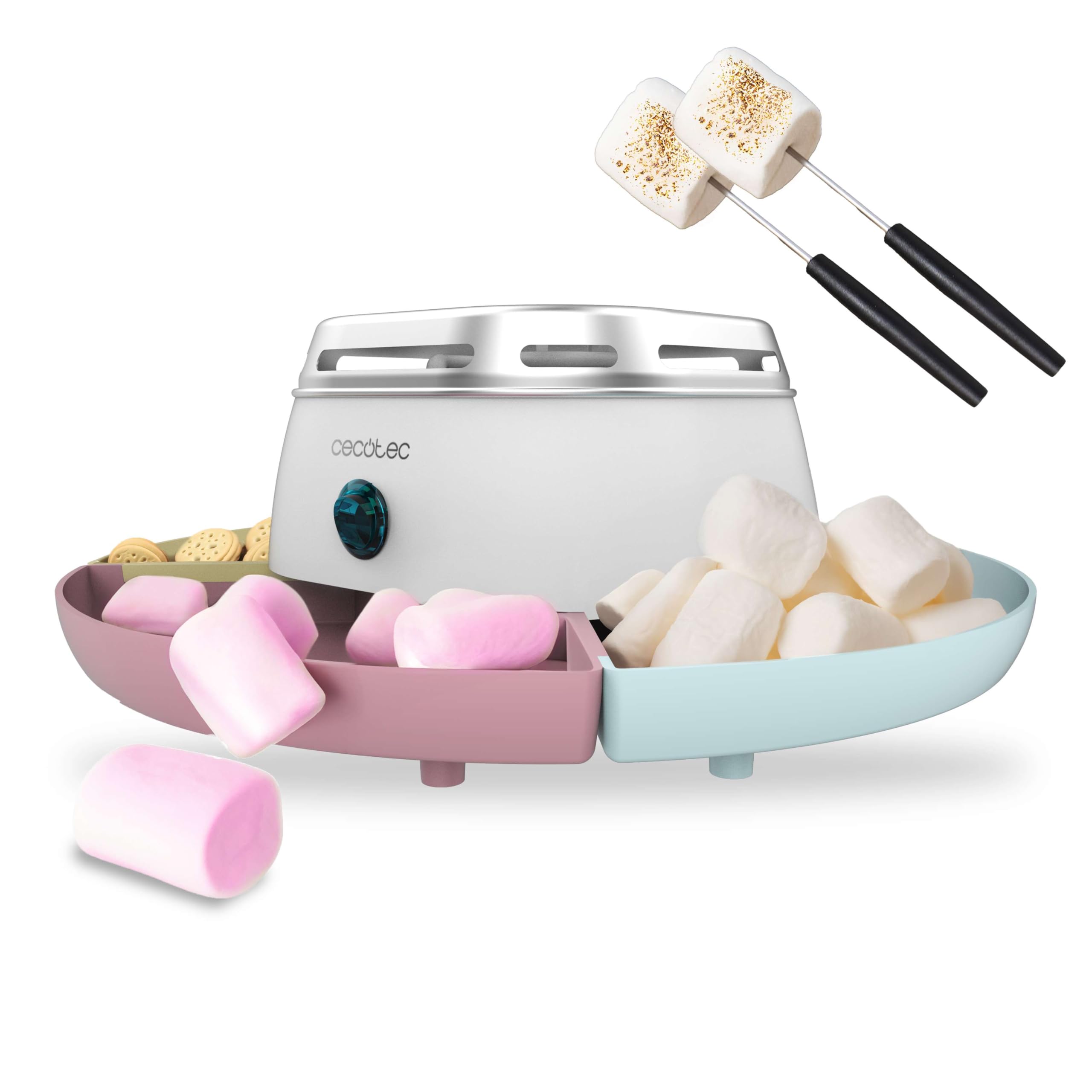 Cecotec Máquina para Calentar Marshmallows Marshmallow Maker Fun&Sugar Marshmallow. 270 W de Potencia, 2 Tenedores de Metal, 4 Compartimentos Desmontables, Fácil de Usar y Transportar