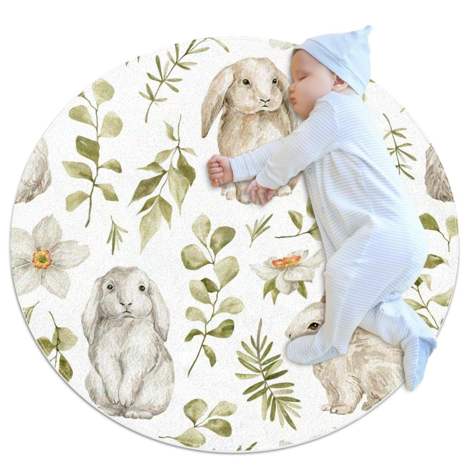 Tapis de salle de bain antidérapant rond 1m camomille et lapin