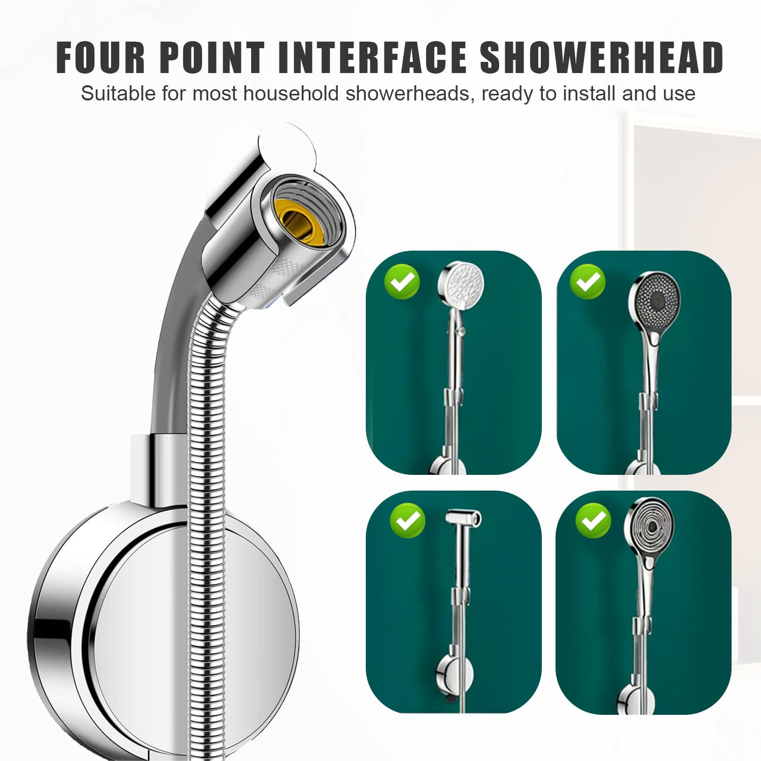 Supporto Soffione Doccia, Supporto Doccia, Supporti Docciato 360° Regolabile, Supporti Soffione Docciato Universale con Ventosa, Porta Doccino per Doccetta, Argento