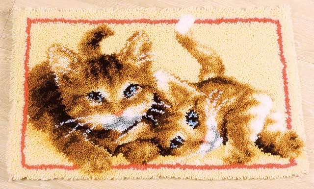 Myriad Choices Latch Hook Kits, DIY Latch Hook Kitten Rug Kits for Beginners Adults Kids, Kitten Home Rug Making Kits Needlework, Latch Hook Crafting Kits for Home Decor 50 X 38 cm(Cat-ZD82)