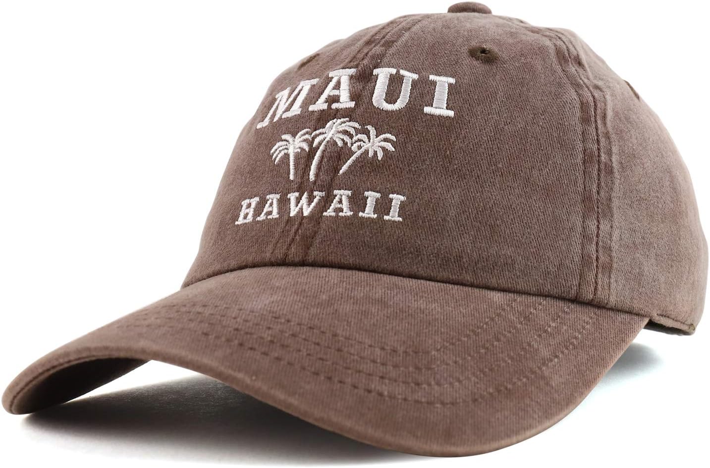 Trendy Apparel Shop Maui Hawaii with Palm Tree Embroidered Unstructured Baseball Cap